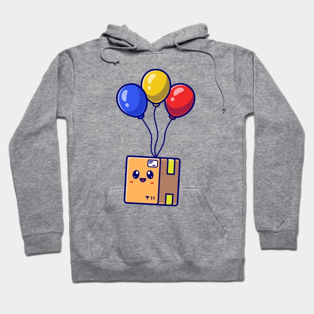 Cute Box Floating With Balloon Vector cartoon Hoodie by Catalyst Labs